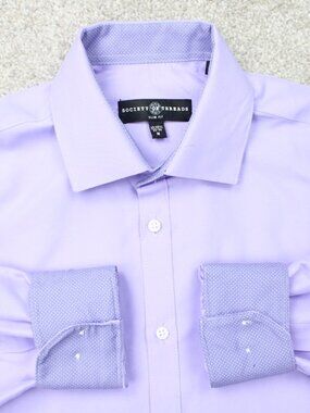 Society of Threads Shirt Mens Medium 15-15.5, 33/34 Purple Slim Fit Long Sleeve